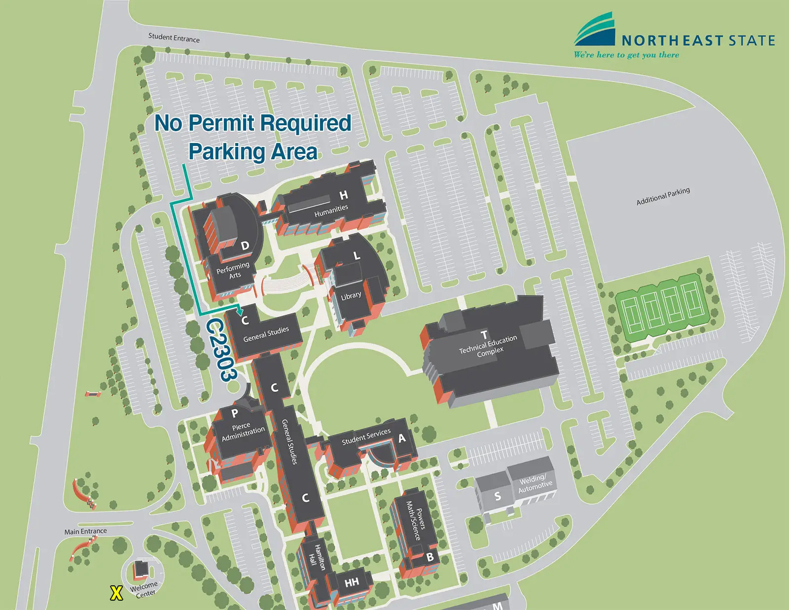 Northeast State Community College testing center parking map a map highlighting C2303